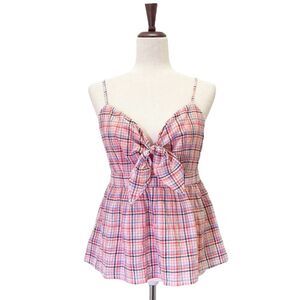 NWT LOFT Gingham Tie Front Cami in Solar Tangerine Pink Plaid Size XS Y2K NEW